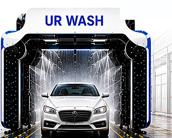 UR WASH automatic car wash equipment archway with a vehicle mid-cycle