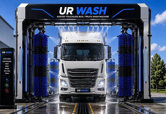 UR WASH gantry wash equipment sized for buses, trucks, and large commercial fleet vehicles