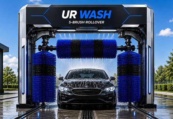 UR WASH 5-brush rollover automatic car wash equipment in a compact commercial wash bay